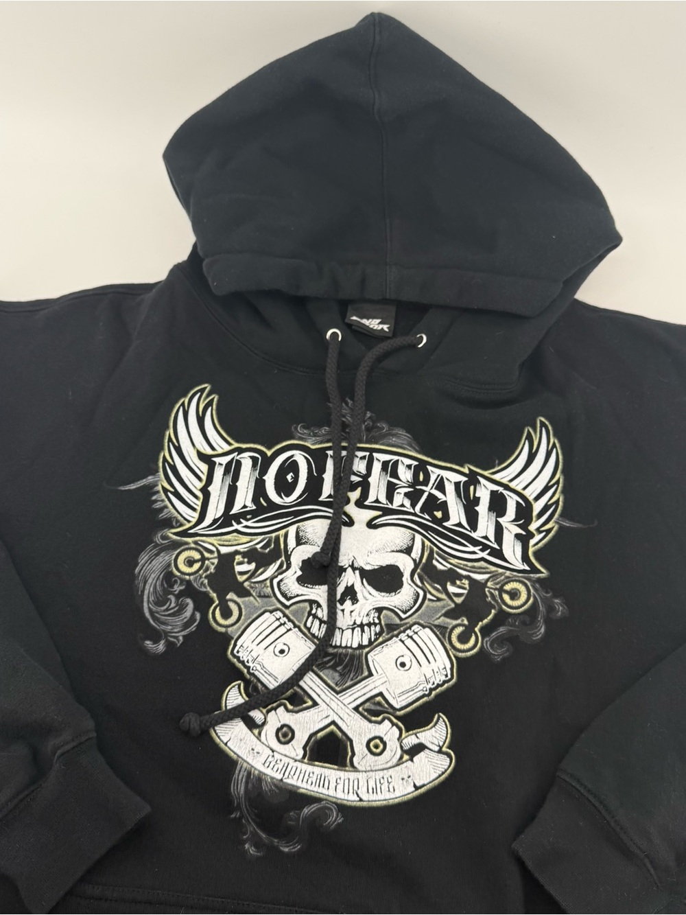 Vintage No Fear Skull Black Hoodie Sweatshirt 90s Grunge Skater Y2K L